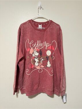 NWT Disney Cowboy Mickey Mouse Giddy Up Graphic Oversized Sweatshirt - Red